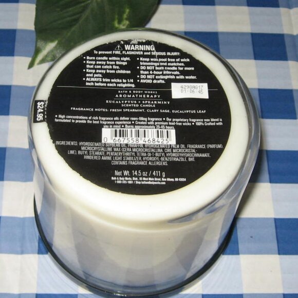 BBW Aromatheraphy Eucalyptus Spearmint 3 Wick Candle Stress Relief NIB - Picture 5 of 6